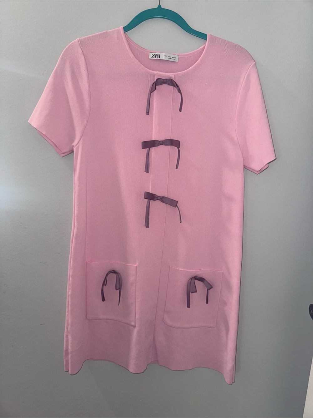 Zara Pink Bow Detail Mini Dress – Size L NWOT